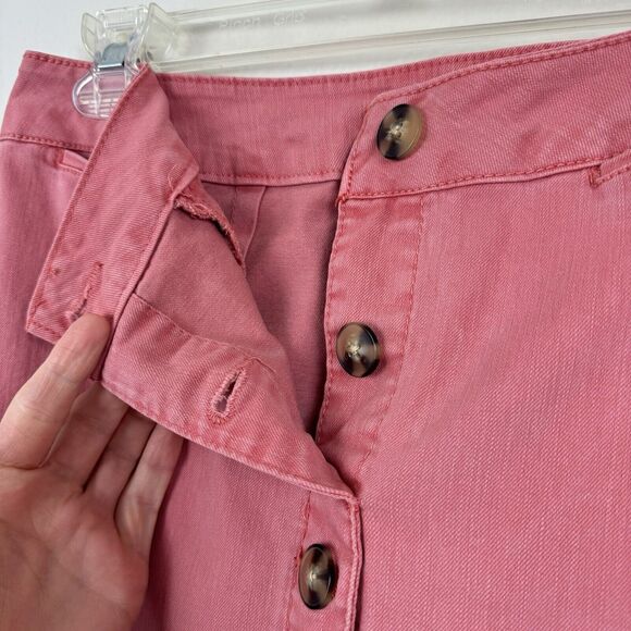 C EST. 1946 Denim Button Front Scalloped Mini Skirt Stretch Pockets Pink Coral 6 - Picture 14 of 15